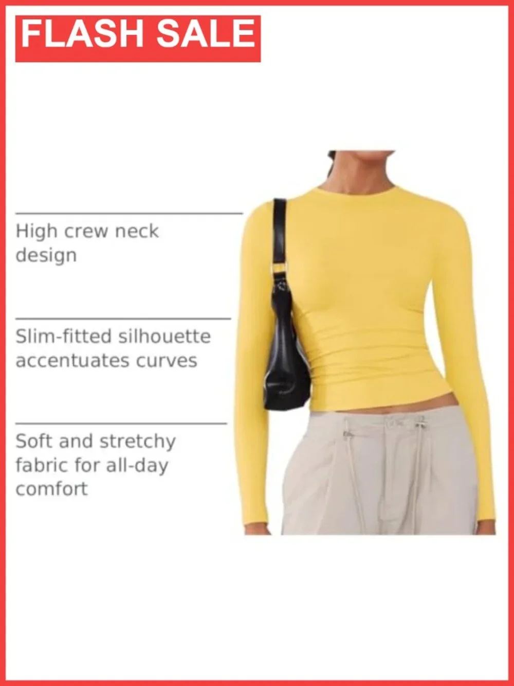 Women's Soft Long Sleeve Crew Neck Crop Top Tee Slim Fit Y2K Basic T-Shirt